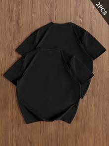 Manfinity Hypemode 2pcs Men's Solid Color Round Neck Leisure T-Shirt - Black - View 2