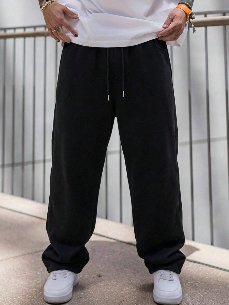 DAZY Men's Black Elastic Waist Long Pants, Spring/Summer - Black - View 1