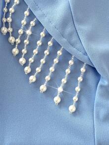 Viva Relle 大码女装春夏新款浅蓝色钻石装饰珍珠流苏美人鱼连衣裙，奢华优雅女士长裙。适合时尚休闲聚会、浪漫约会、都市郊游、轻松旅行、奢华约会季等场合，吸睛之选：奢华优雅时尚，简约大码女装。 - 藍色 - 查看 7