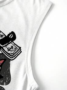Manfinity EMRG New Arrival Men's Street Style Big Portrait & Money Print Tank Top - White - View 4