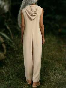 EMERY ROSE 女士纯色连帽休闲连体裤，适合度假和日常穿着 - 杏色 - 查看 2