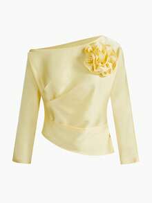 ZEYLAH 立体花卉不对称下摆衬衫,情人节 - 黃色 - 查看 1