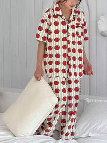 DAZY Tween Girls Full Print Short Sleeve Pants Pajama Set, Fall - Multicolor - View 4