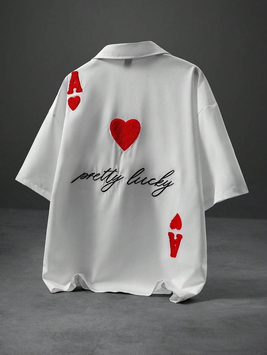 PAVTROS 男士街头时尚刺绣短袖衬衫 - 白色 - 查看 1