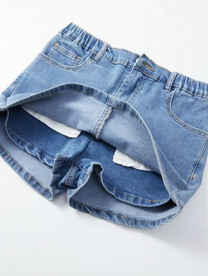 少女蝴蝶结装饰口袋纽扣休闲百搭日常牛仔裙裤