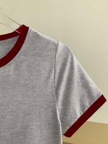 Resyla Áo thun nữ tay ngắn cổ tròn phối màu, kiểu dáng thường ngày, đa năng. - Nhiều màu - Xem 4