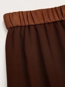 Calvaya 夏季时尚休闲度假复古优雅麂皮网眼拼接不对称荷叶边短裤 - 棕色 - 查看 4