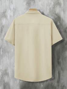 Manfinity Homme 男士休闲印花纽扣短袖衬衫，夏季男士短袖衬衫，玫瑰衬衫，米色纽扣衬衫，男士杏色衬衫 - 米色 - 查看 4