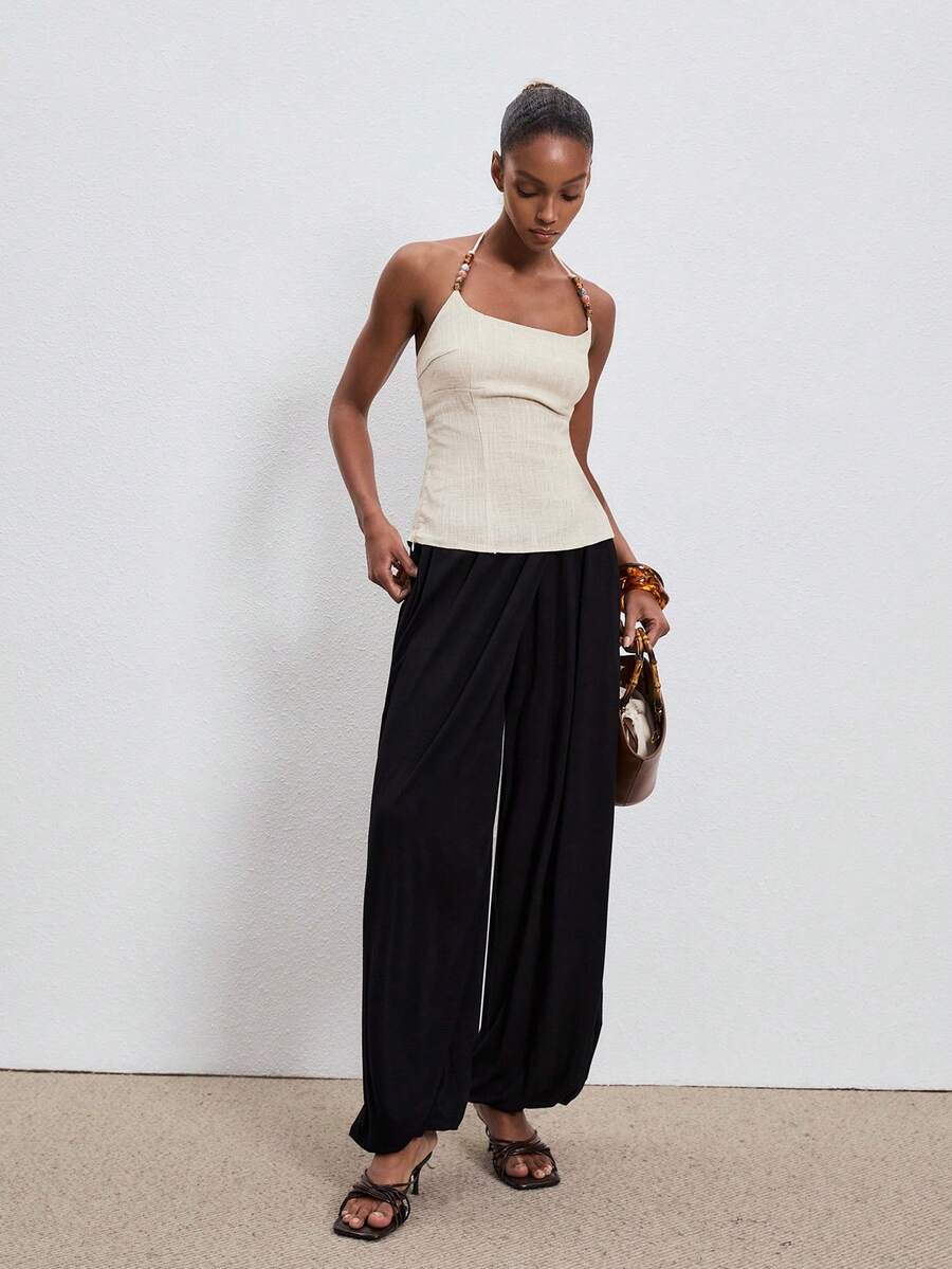 ATUI Studio Top de cuello halter con cuentas color albaricoque para mujer - Blanco - Ver 1