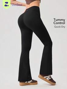 OutZeal 女士运动黑色紧身裤 普拉提休闲速干收腹内置内裤喇叭裤腿运动裤 - 黑色 - 查看 1