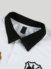 ROMWE MEN Men's Polo Shirt, Street American Sports Style Casual, English Text & Waffle Print Short Sleeve - White - View 2