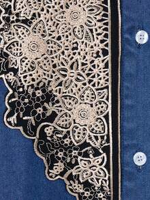 GlowEve 女士翻领单排扣褶裥休闲度假约会外出长袖牛仔连衣裙 - 藍色 - 查看 5