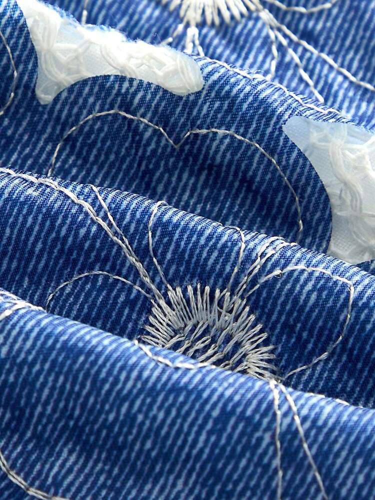 White And Blue High-Waisted Floral Knit Shorts Spring Summer French Style Parisian Style Resort Vacation For Women Going Out