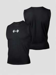GymBeat Camiseta de tirantes deportiva con estampado de barra para hombres en verano - Negro - Ver 3