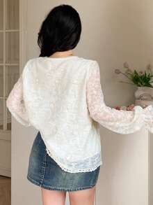 DAZY Women's Elegant Lace Loose Long Sleeve Blouse, Suitable For Spring, Summer And Autumn - Apricot - View 4
