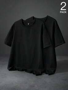 PAVTROS T-shirt Décontracté À Col Rond Pour Homme, Couleur Unie - Noir - Voir 1