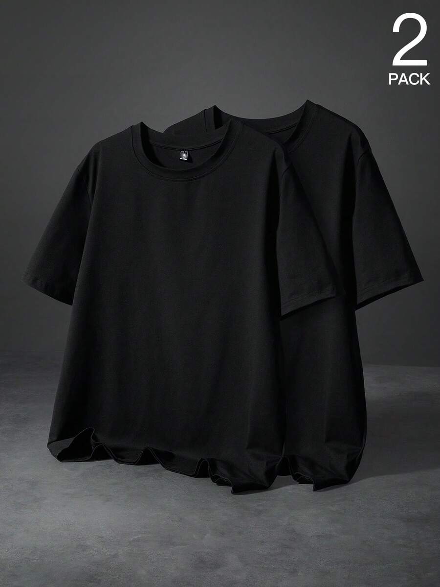 PAVTROS T-shirt Décontracté À Col Rond Pour Homme, Couleur Unie - Noir - Voir 1