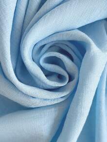 GlowEve Camisa holgada casual de mujer con cuello redondo, abotonadura sencilla, mangas abullonadas y textura plisada con bordado - Azul - Ver 3