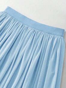 Franclia Saia longa evasê em tule rosa claro com estampa vintage de rosas e borboletas - Cintura solta, fluida e elegante. Saia de fada. - Azul - Ver 3