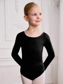 Conjunto de 2 piezas de vestido de ballet transparente con manga larga y dobladillo con lentejuelas para niña joven - Negro - Ver 4