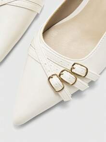 CUCCOO BIZCHIC Casual Minimalist Solid Color Pointed Toe Women Pumps Valentine's Day - Beige - View 8