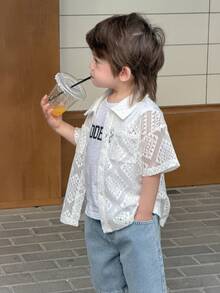 DAZY Toddler Boys' Polo Collar Short Sleeve Top, Summer - White - View 9