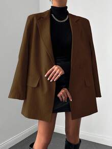 EURMUSE Lapel Collar Striped Blazer - Rust Brown - View 5