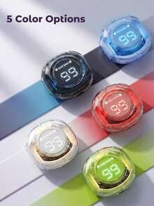 Teckwe 无线耳机，带RGB灯光、降噪功能，轻巧耐用，音质清晰，配备透明充电盒，适合户外通话。 - 均碼 - 查看 5