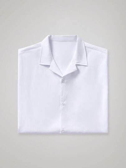 Officeau GloMan 复古男士衬衫，领，亚麻短袖，宽松舒适，休闲沙滩衬衫，夏季度假父亲节礼物，白色正装衬衫