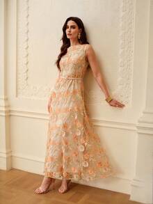 ZEYLAH Đầm chữ H ôm sát, phối ren thanh lịch, thích hợp cho mùa xuân/hè. - Màu be - Xem 4