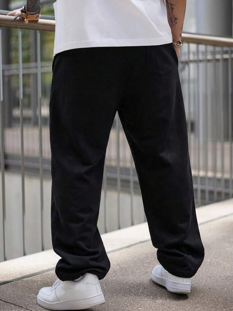 Men's Black Elastic Waist Long Pants, Spring/Summer