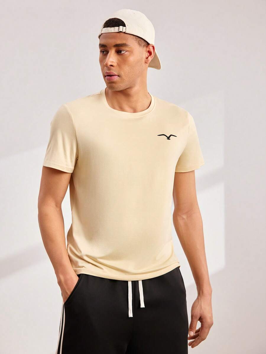 Driftmere 男士休闲海鸥印花短袖 T 恤，夏季 - 杏色 - 查看 1