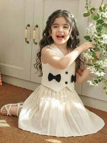 SHEIN 女童时尚蝴蝶结T恤裙套装 - 彩色 - 查看 1