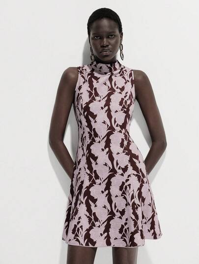 Lumivelle Women's Spring/Summer New Dress, Mandarin Collar, Waist Cinched A-Line, Romantic Floral Print, Elegant Sleeveless Short Dress