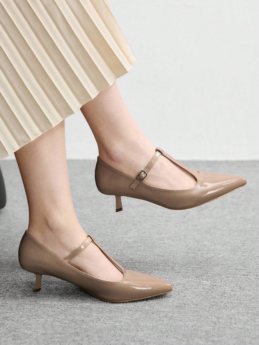 CUCCOO BIZCHIC 女士方头水钻踝带凉鞋，圣诞节必备 - 杏色 - 查看 1