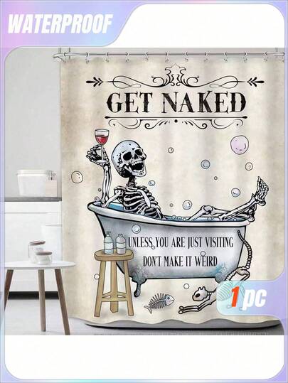 1pc Funny Skull Gothic Halloween Day Of The Dead Retro Bathtub Cat Fish Bubbles Minimalist Shower Curtain Set With 12 Plastic Hooks, Waterproof Bathroom Home Decor - 70.8*70.8inch / 70.8*78.7inch