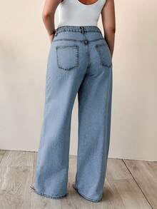 SHEIN Cottnline 100% Cotton High Waist Wide Leg Plus Size Jeans - Baby Blue - View 2