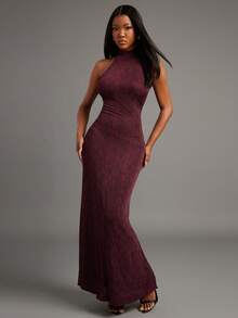 NYA SZN Dress High Neck Asymmetrical Maxi Length Back Split Detail Sexy Easter St. Patrick's Day Spring Break Spring Summer Boho Beach Vacation Travel Event Party Occasion Bridal Animal Snake Print Outfits For Women - Red - View 3