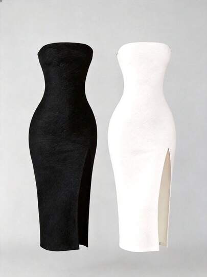 Set 2 Vestidos casuales y elegantes con abertura lateral, liviano para primavera y verano