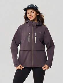 OutZeal Women Water-Resistant Front Zip Pocket Hooded Outdoor Jacket Hiking Camping - Purple - View 10