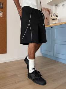 STEELVANCE Men's Casual Summer Contrast Trim Drawstring Waist Bermuda Beach Shorts - Black - View 5