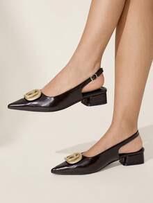 CUCCOO CHICEST Women Shoes Women's Pointed Buckle Design Everyday Versatile Low Heel Shoes - Coffee Brown - View 3