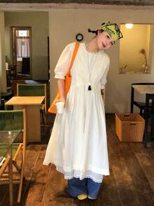 DAZY Đầm midi họa tiết hoa kiểu Hàn Quốc 2 trong 1 dành cho nữ, thích hợp cho kỳ nghỉ hè. - trắng - Xem 6