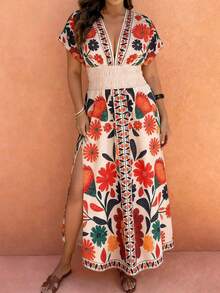 Selianne 大码女式波西米亚印花连衣裙，度假风 - 彩色 - 查看 1