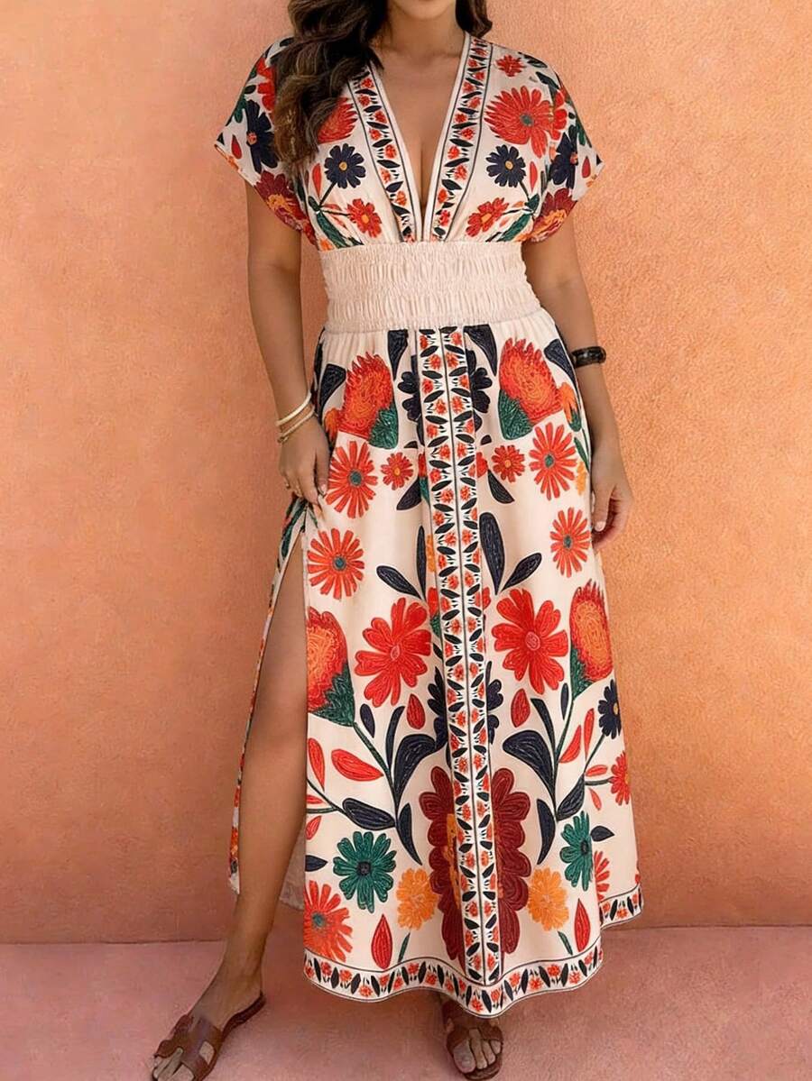 Selianne 大码女式波西米亚印花连衣裙，度假风 - 彩色 - 查看 1