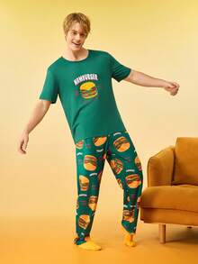 Bộ đồ ngủ nam in hình bánh hamburger, gồm áo tay ngắn cổ tròn và quần. - Nhiều màu - Xem 4