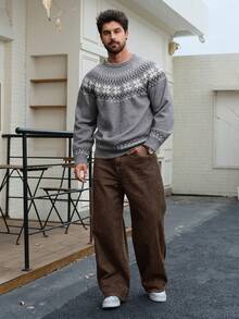 DAZY Men's Autumn Navy Blue Raw Denim Wide Leg Jeans With Patch Design - Brown - View 1