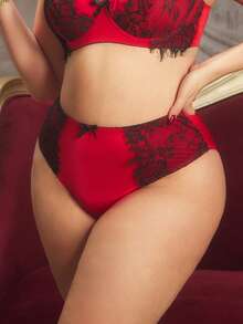 PinupPomp 大码内衣，黑色蕾丝拼接+蝴蝶结装饰，复古风格，适合音乐节、度假、派对等场合。 - 紅色 - 查看 6