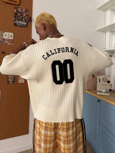 STEELVANCE 男士休闲字母刺绣短袖罗纹针织上衣，夏季