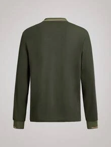 Officeau Men's 1pc Casual Quarter Button Long Sleeve Polo Shirt, Suitable For Spring And Autumn, For Golf, For Fall - Army Green - View 9